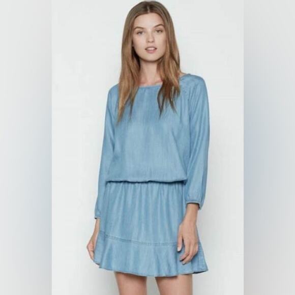 Soft Joie Light Blue Chambray Long Sleeve Mini Dress Size XXS - Picture 1 of 7